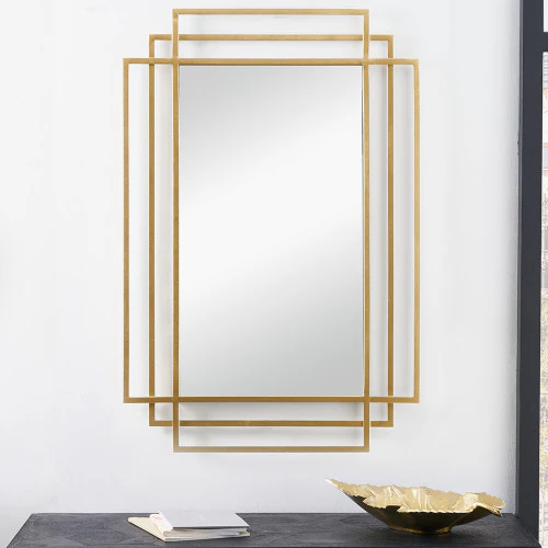 Pacific Lifestyle Gold Metal Art Deco Rectangular Wall Mirror - Image 8