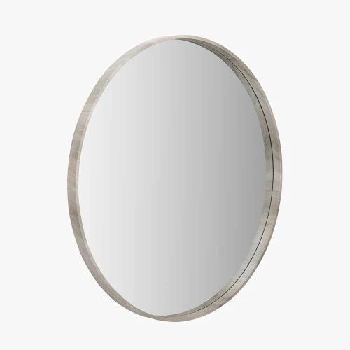 Pacific Lifestyle Grey Oak Wood Veener Slim Frame Round Mirror Large - Image 2