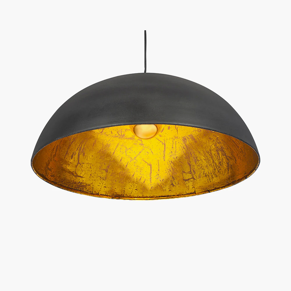 Pacific Lifestyle Gustav Metal Dome Pendant In Matt Black and Gold Leaf - Image 3