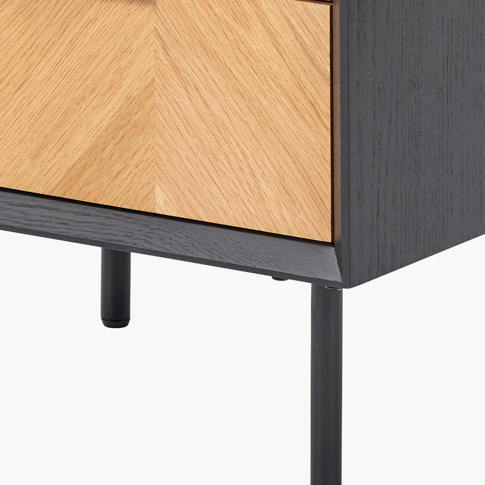 Pacific Lifestyle Hailee Black and Natural Chevron Oak and Pine Wood 3 Drawer Unit - Image 8