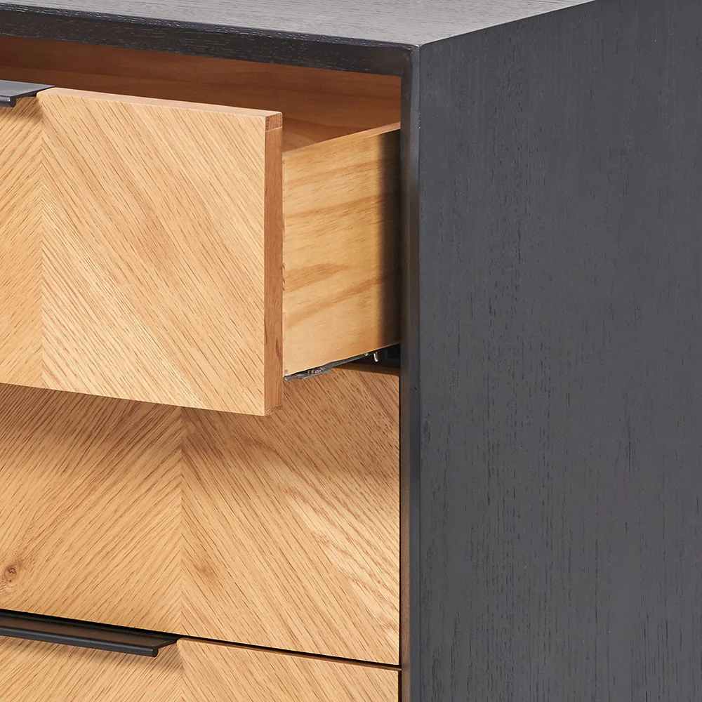 Pacific Lifestyle Hailee Black and Natural Chevron Oak and Pine Wood 3 Drawer Unit - Image 9