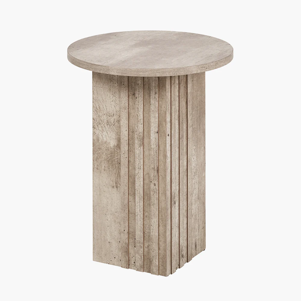 Pacific Lifestyle Holger Concrete Effect Wood Veneer Groove Detail Side Table - Image 2