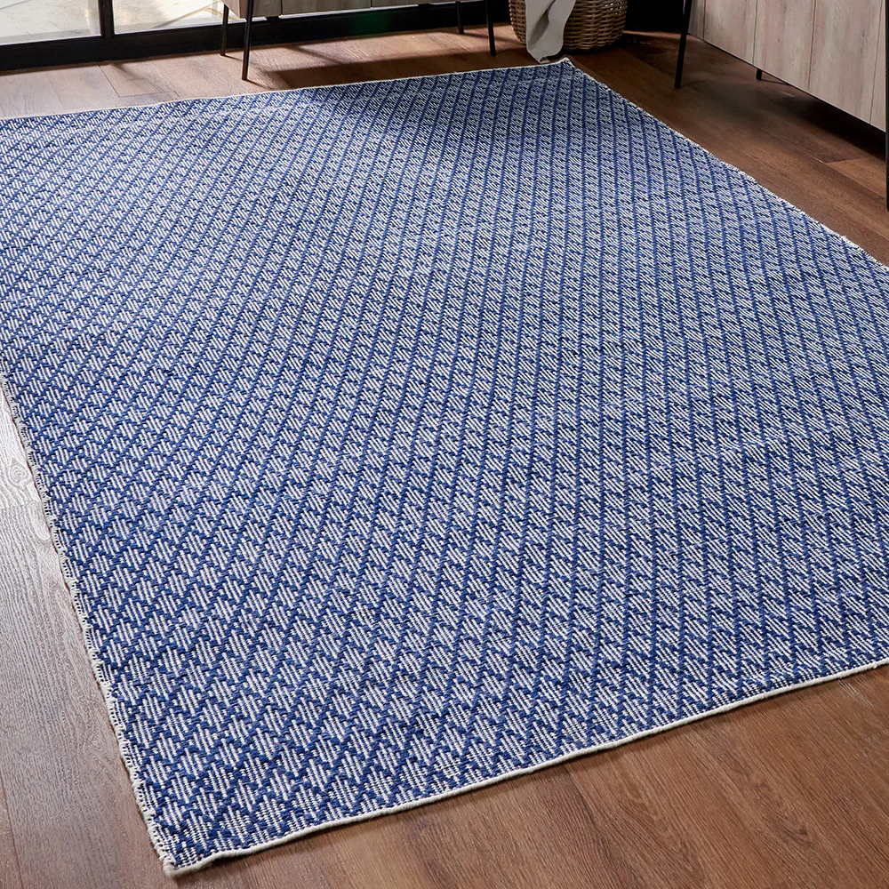 Pacific Lifestyle Indoor Outdoor Denim Blue and White Ikat Design Rug - Image 5