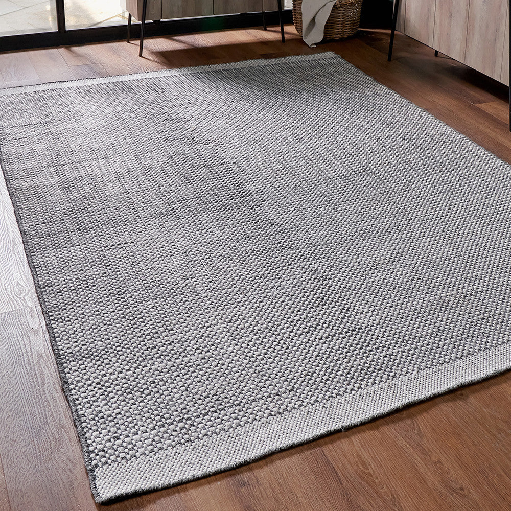 Pacific Lifestyle Indoor Outdoor Graphite and White Basket Weave Design Rug - Image 6