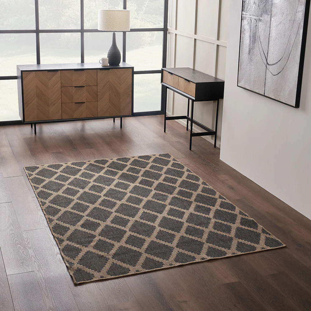 Pacific Lifestyle Indoor Outdoor Natural and Slate Grey Diamond Design Rug - Image 8