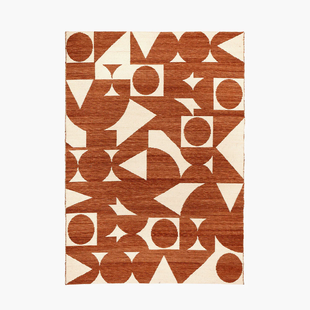 Pacific Lifestyle Indoor Outdoor Terracotta and Ivory Geometric Design Rug