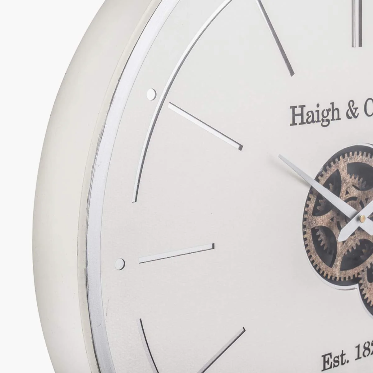 Pacific Lifestyle Ivory and Silver Wood Working Cog Wall Clock - Image 6