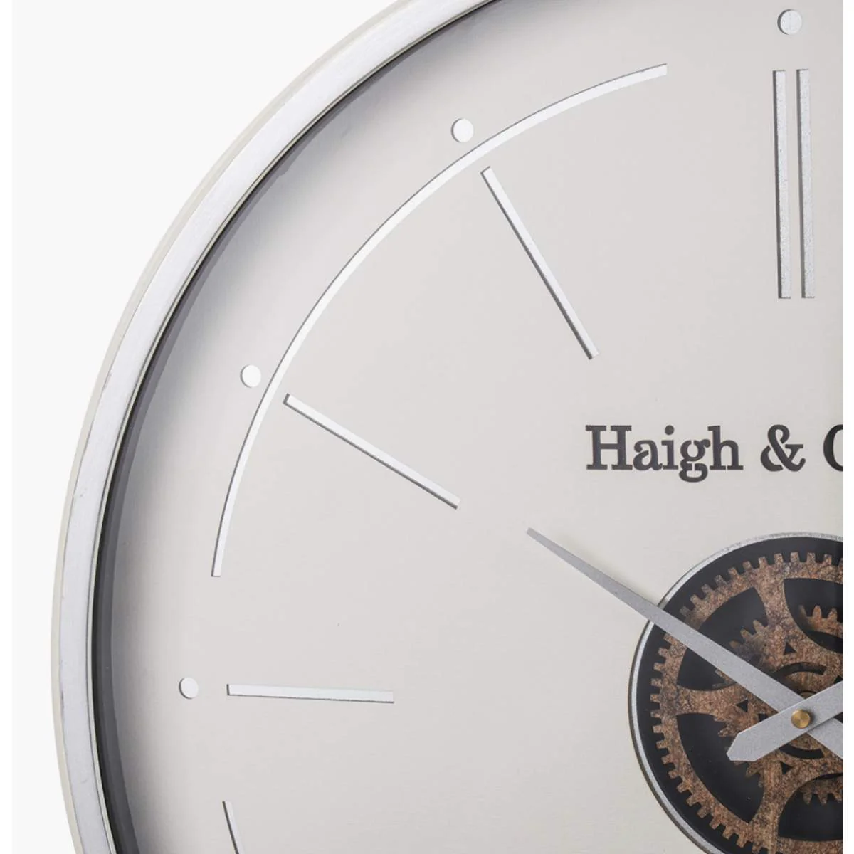 Pacific Lifestyle Ivory and Silver Wood Working Cog Wall Clock - Image 7