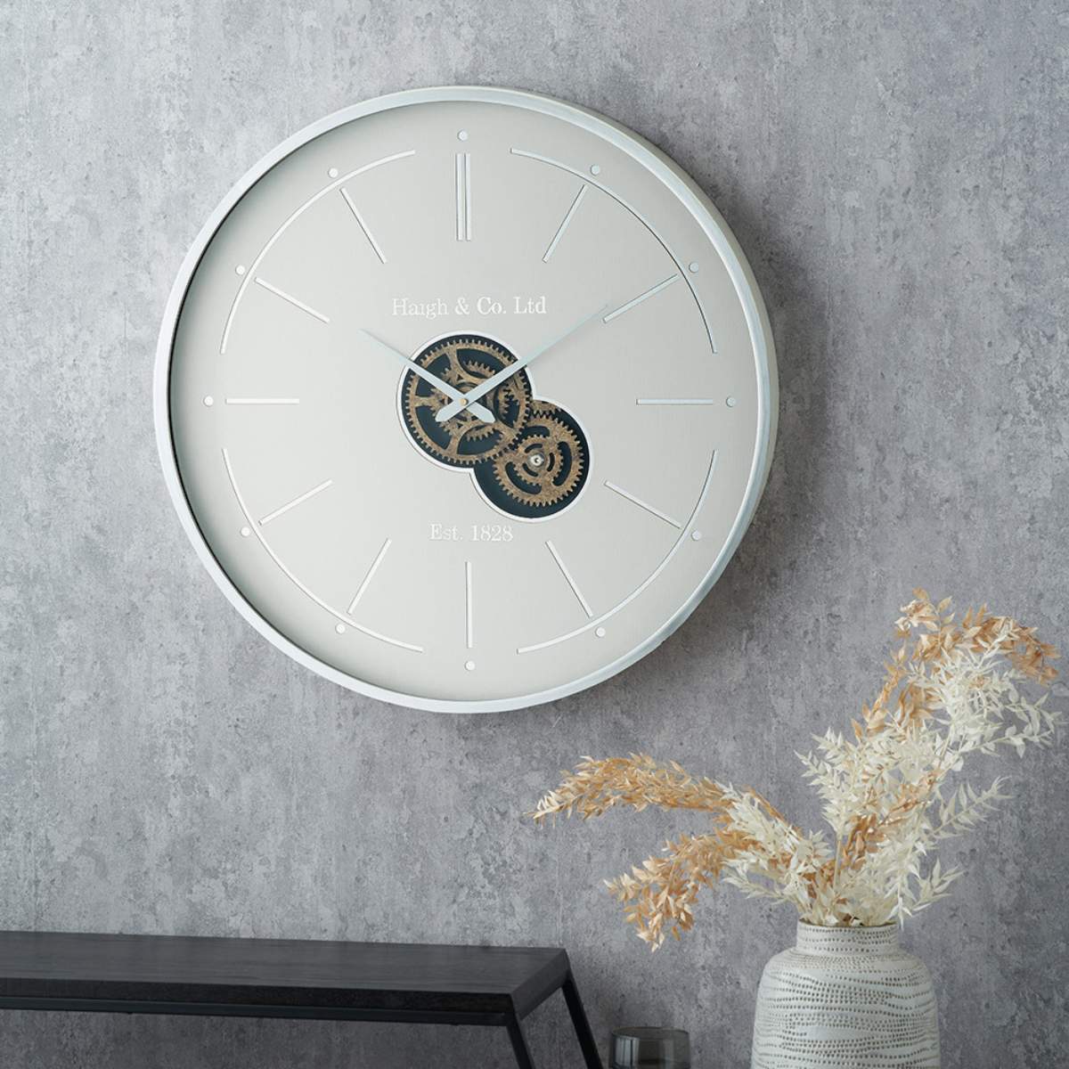 Pacific Lifestyle Ivory and Silver Wood Working Cog Wall Clock - Image 9