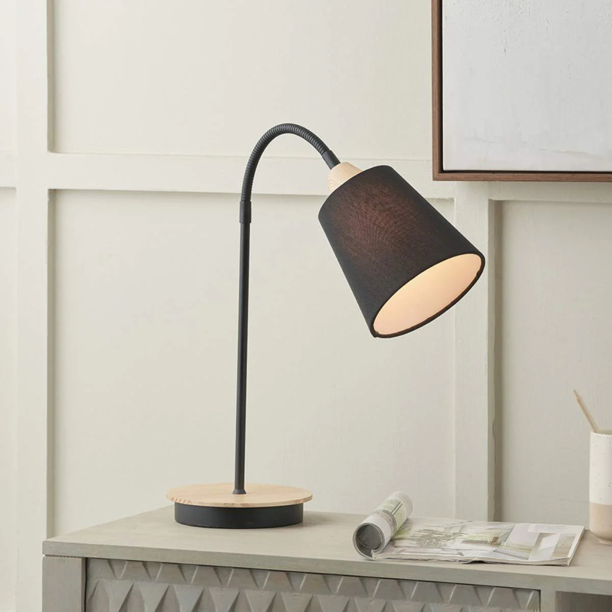 Pacific Lifestyle Juna Black Metal and Natural Wood Table Lamp - Image 8