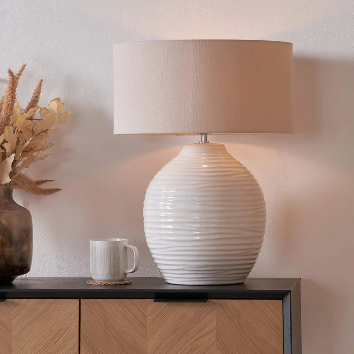 Pacific Lifestyle Linnea White Grooved Ceramic Table Lamp - Image 7