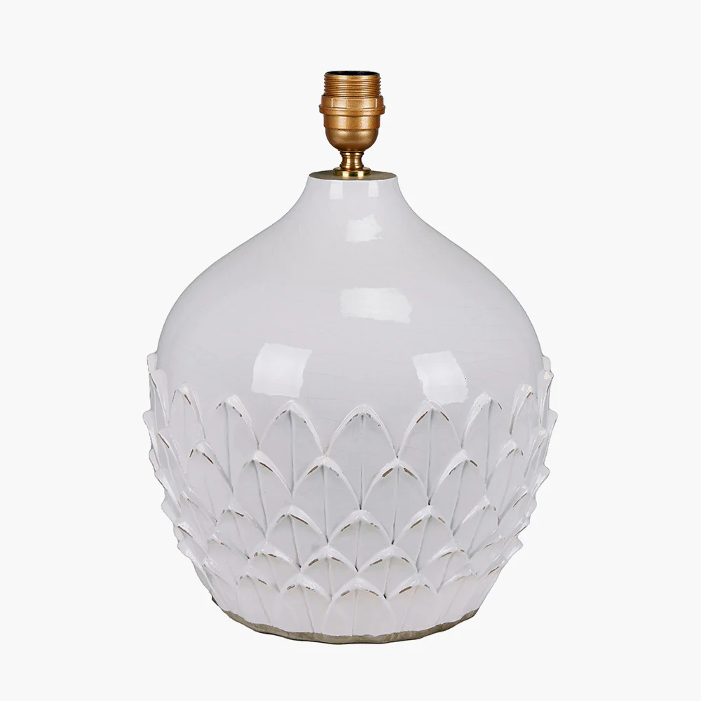 Pacific Lifestyle Liv White Leaf Detail Stoneware Table Lamp Base - Image 3