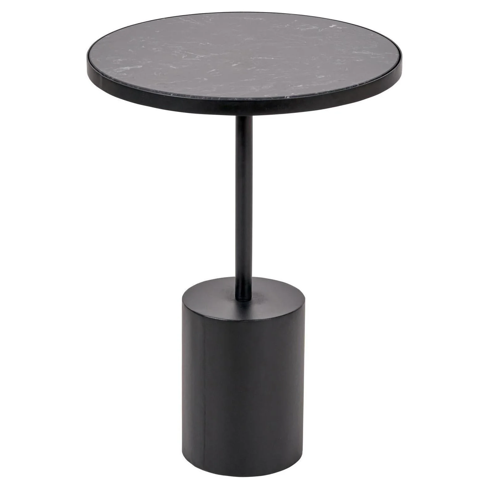 Pacific Lifestyle Loke Black Marble and Black Metal Cylinder Base Side Table