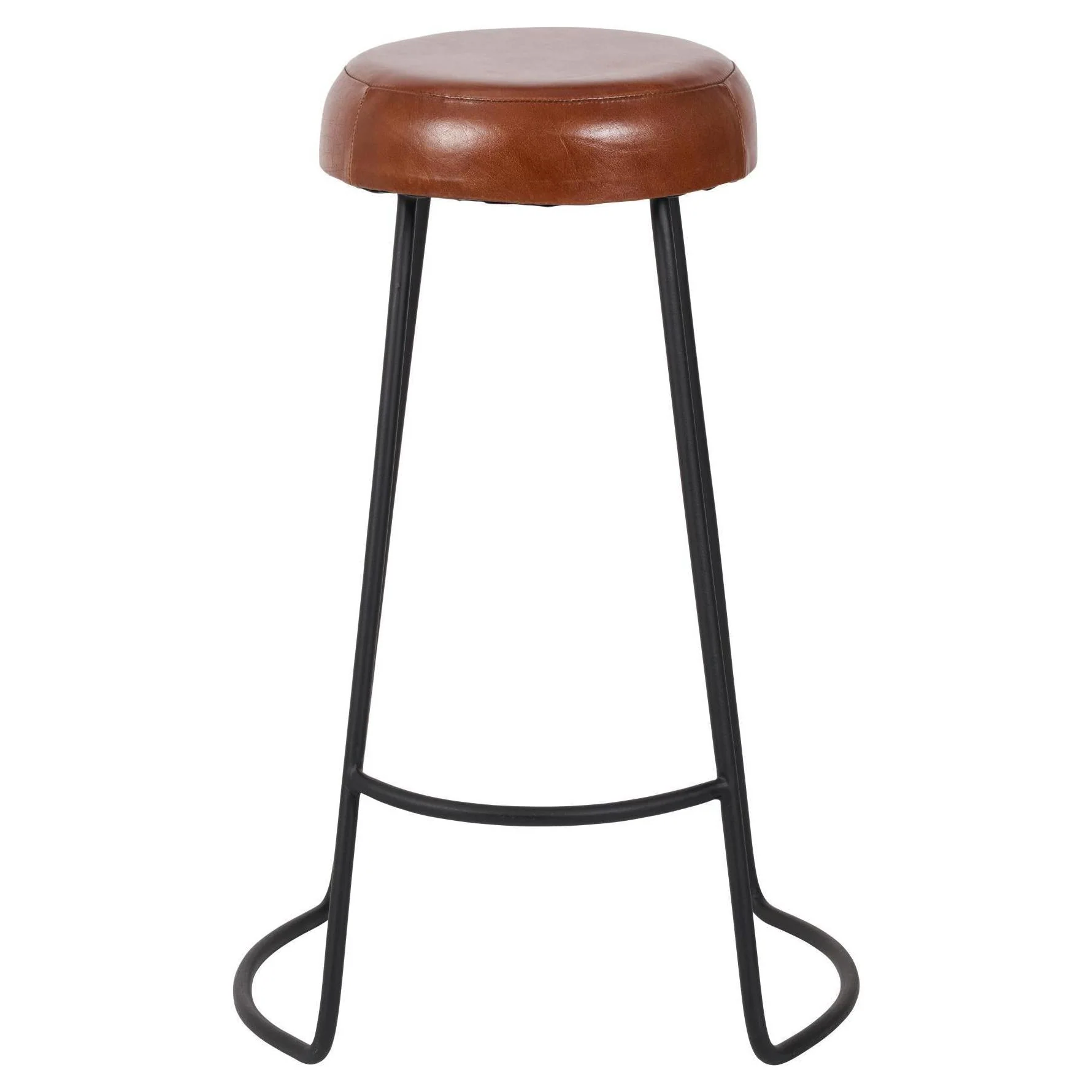 Pacific Lifestyle Mikkel Vintage Brown Leather and Black Metal Bar Stool