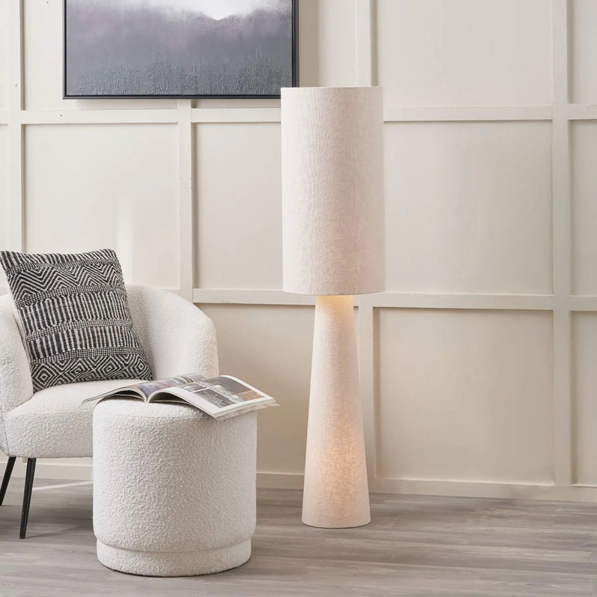 Pacific Lifestyle Mirissa White Slubby Handloom Fabric Floor Lamp - Image 6