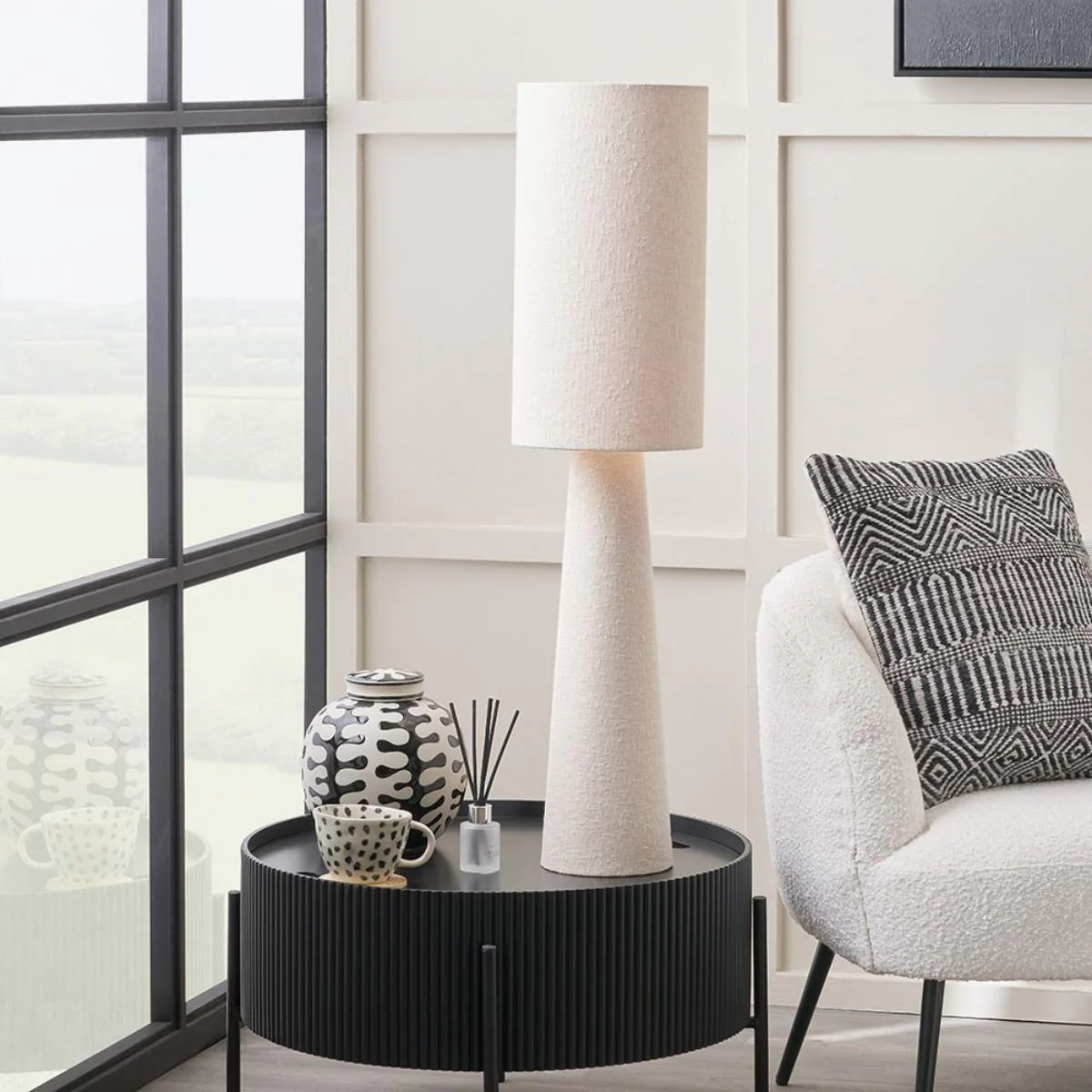 Pacific Lifestyle Mirissa White Slubby Handloom Fabric Table Lamp - Image 8