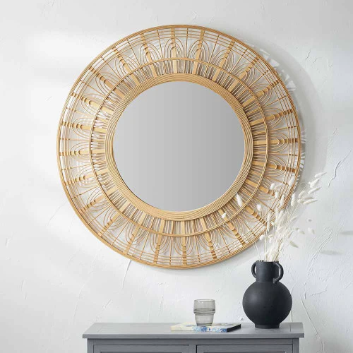 Pacific Lifestyle Natural Bamboo Frame Round Wall Mirror - Image 8