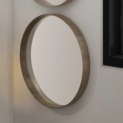 Pacific Lifestyle Natural Wood Veneer Deep Edge Round Wall Mirror Large - Image 7