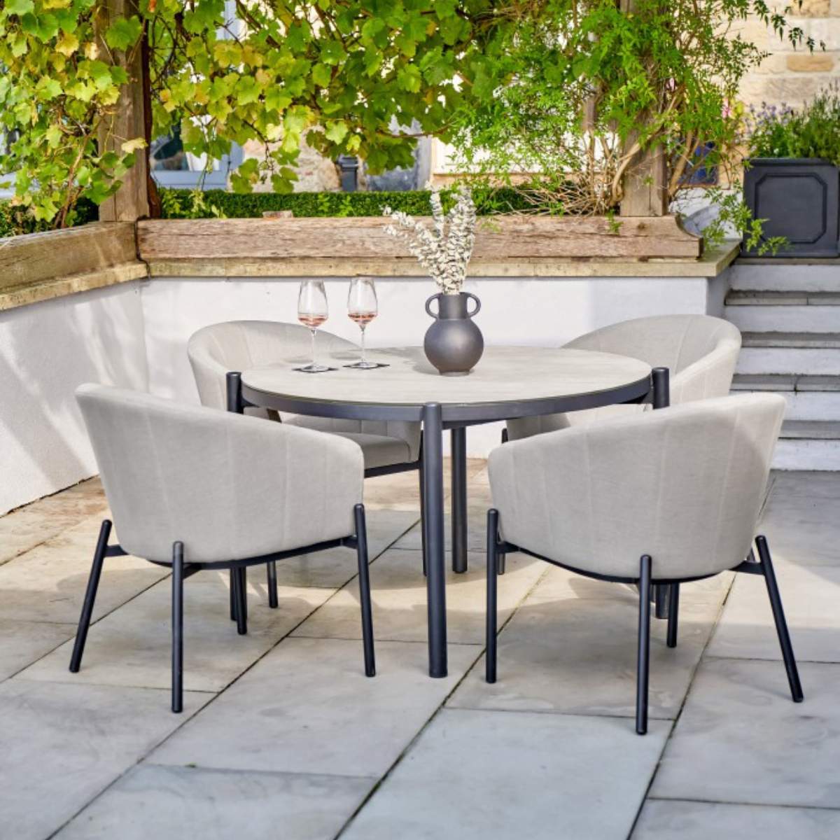 Pacific Lifestyle Nevada Putty Outdoor 4 Seater Round Dining Set - Image 21