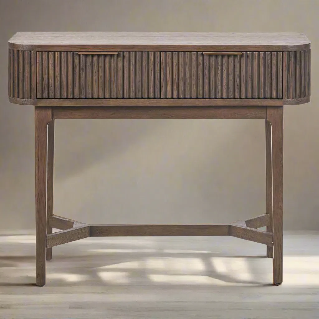 Pacific Lifestyle Oskar Dark Brown Ribbed 2 Drawer Console Table - Image 2