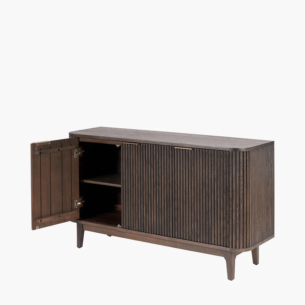 Pacific Lifestyle Oskar Dark Brown Ribbed Oak and Pine Wood 3 Door Sideboard - Image 2