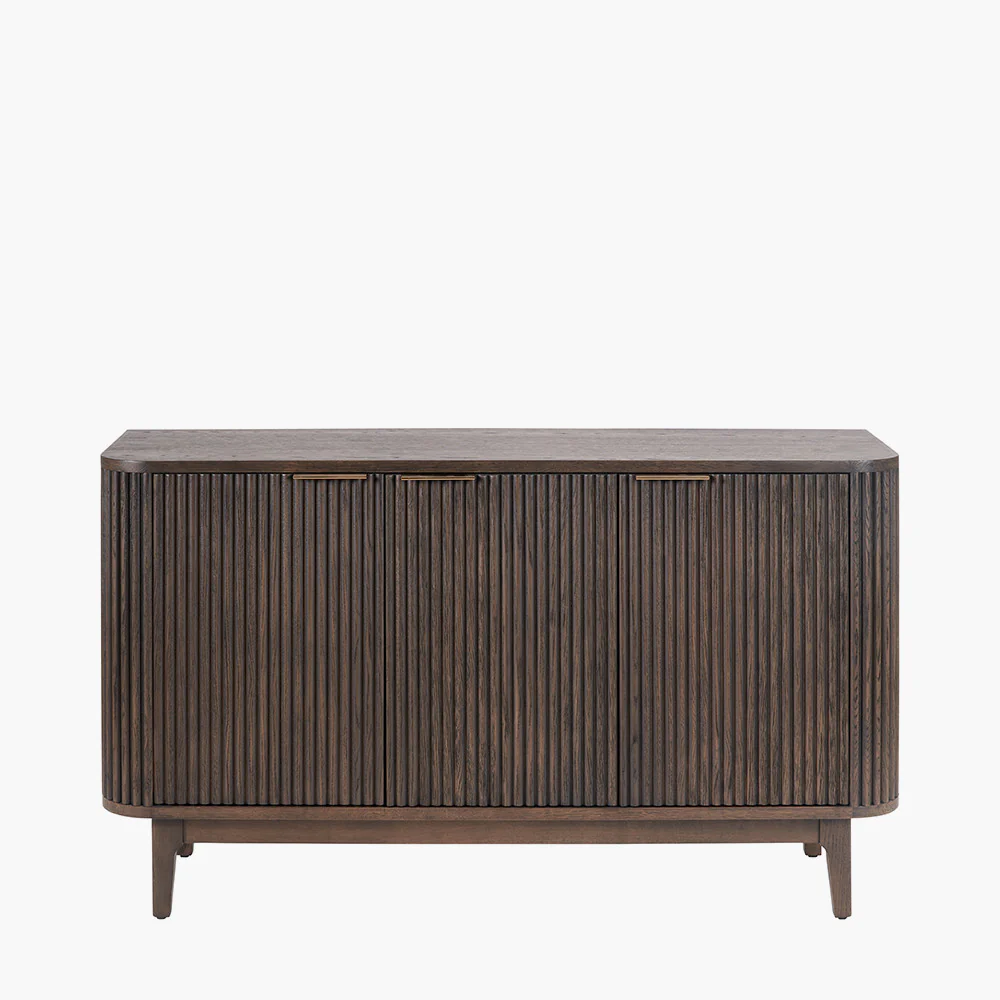 Pacific Lifestyle Oskar Dark Brown Ribbed Oak and Pine Wood 3 Door Sideboard - Image 3