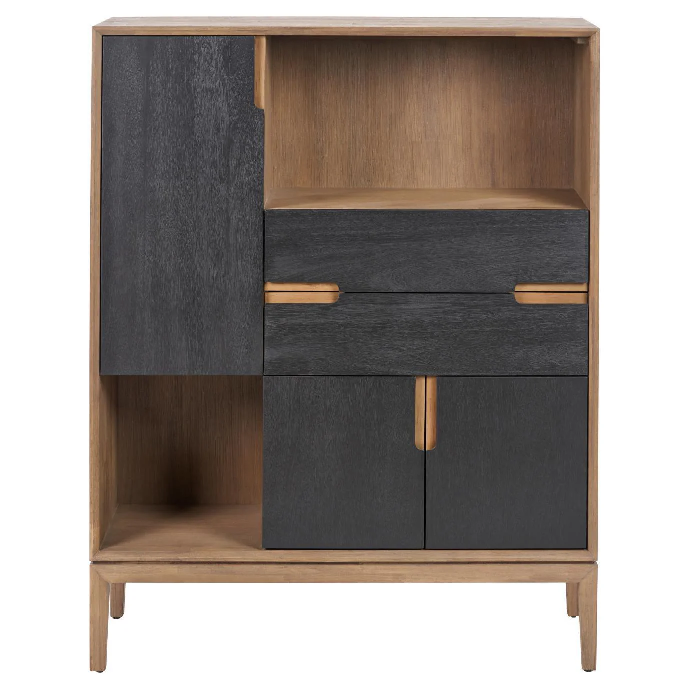 Pacific Lifestyle Pelle Black and Natural Acacia Wood 3 Door, 2 Drawer, 2 Nook Shelf Unit