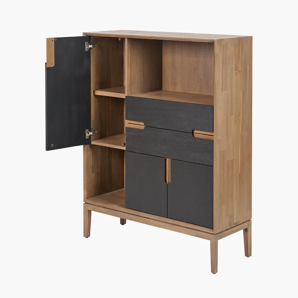 Pacific Lifestyle Pelle Black and Natural Acacia Wood 3 Door, 2 Drawer, 2 Nook Shelf Unit - Image 2