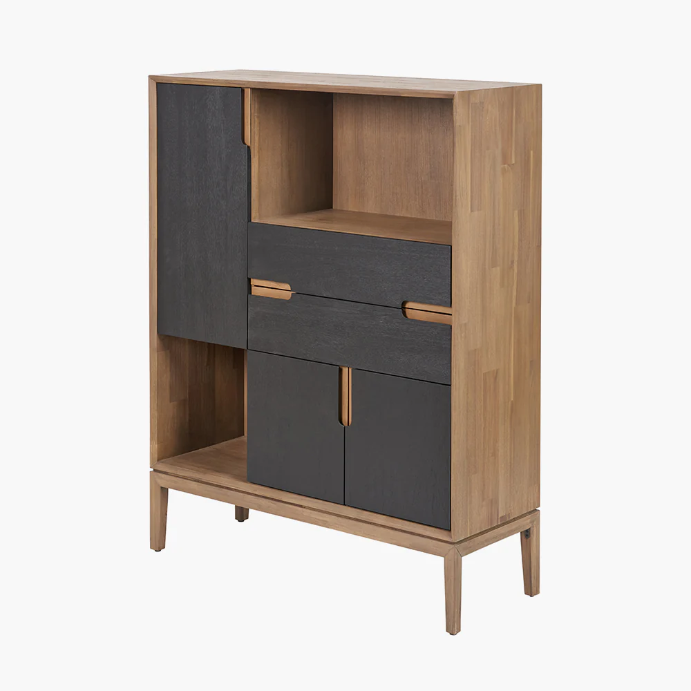 Pacific Lifestyle Pelle Black and Natural Acacia Wood 3 Door, 2 Drawer, 2 Nook Shelf Unit - Image 3