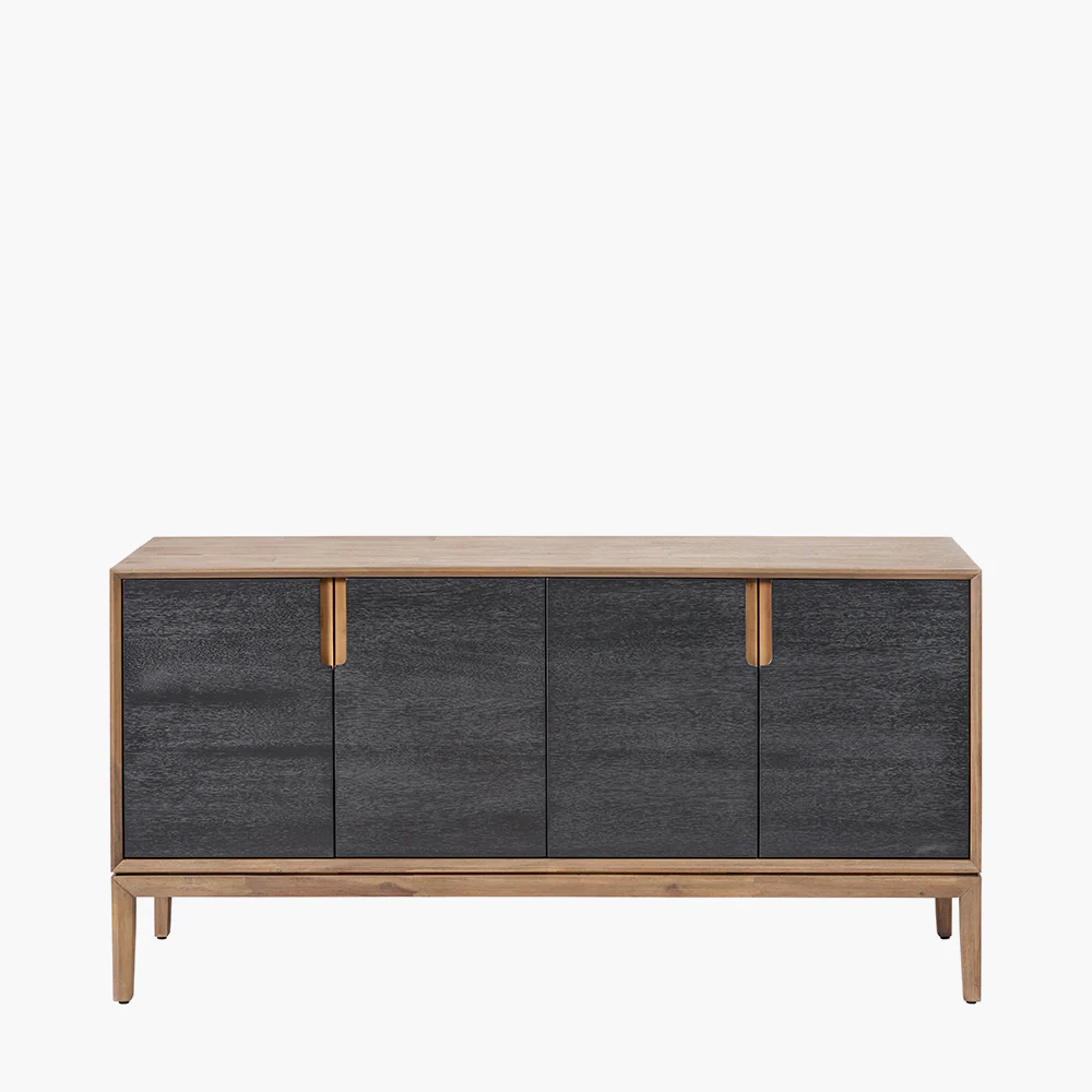 Pacific Lifestyle Pelle Black and Natural Acacia Wood 4 Door Sideboard - Image 2