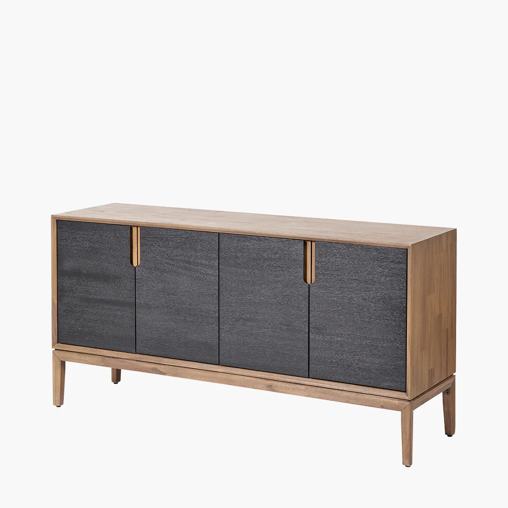 Pacific Lifestyle Pelle Black and Natural Acacia Wood 4 Door Sideboard - Image 3