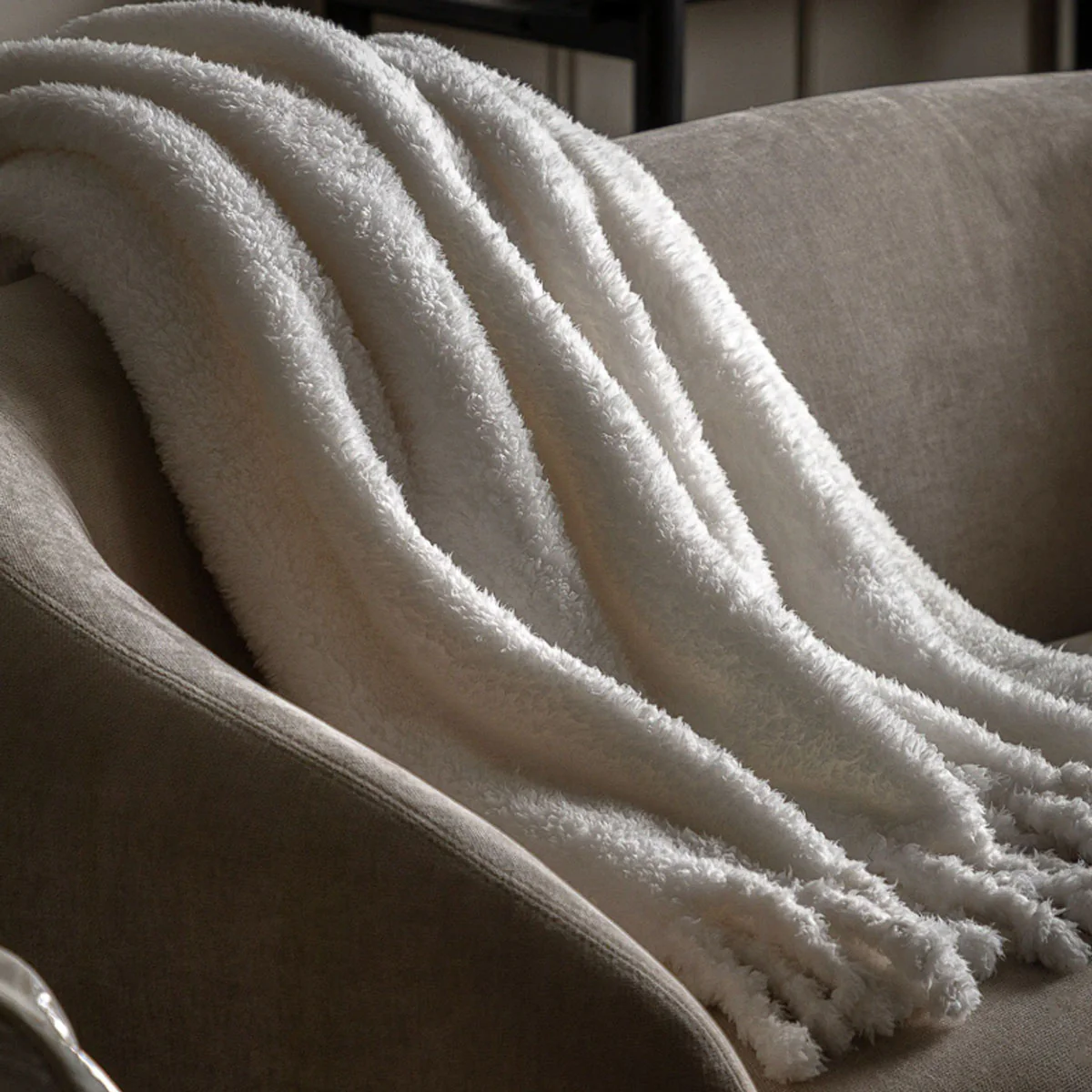 Gallery Direct Plain Fringe Teddy Throw Natural - Image 2