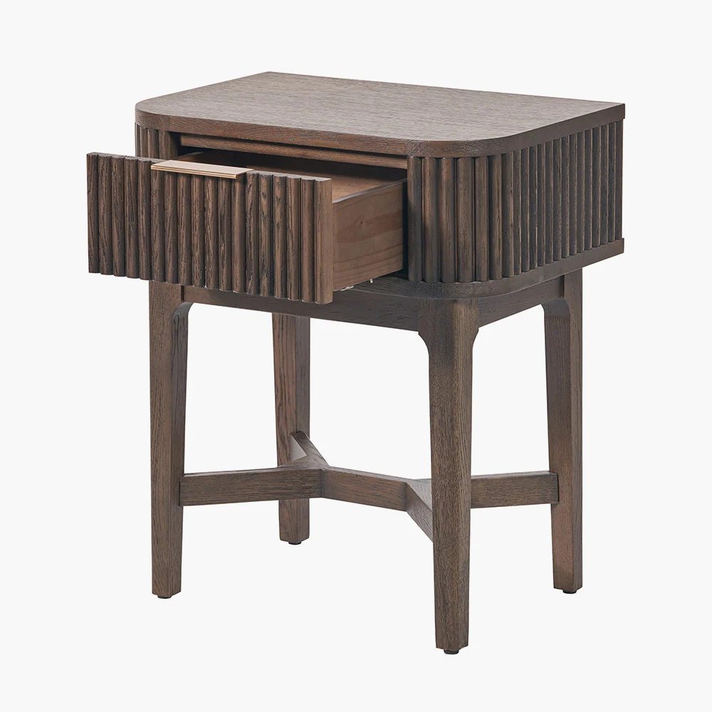 Pacific Lifestyle Raie Dark Brown Ribbed Oak and Pine Wood 1 Drawer Unit - Image 3