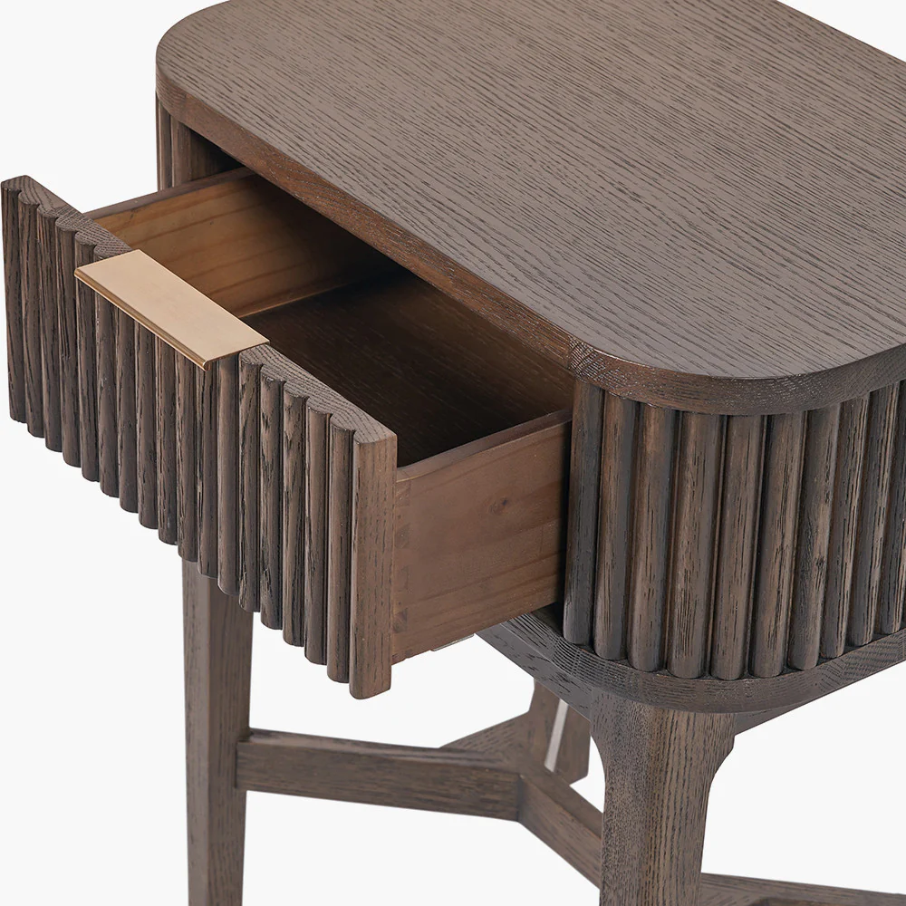 Pacific Lifestyle Raie Dark Brown Ribbed Oak and Pine Wood 1 Drawer Unit - Image 7