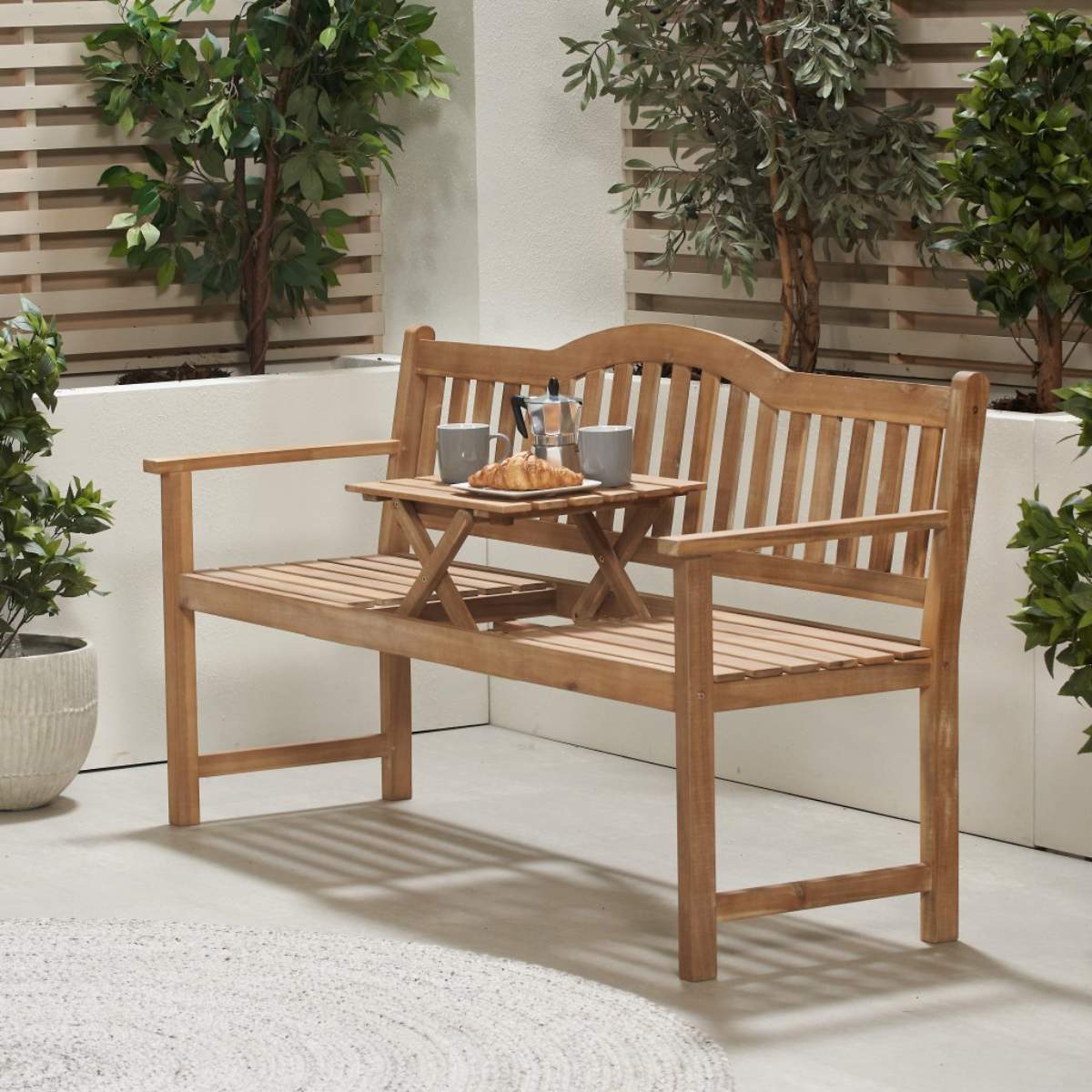 Pacific Lifestyle Richmond Light Teak Outdoor Bench with Pop Up Table - Image 10