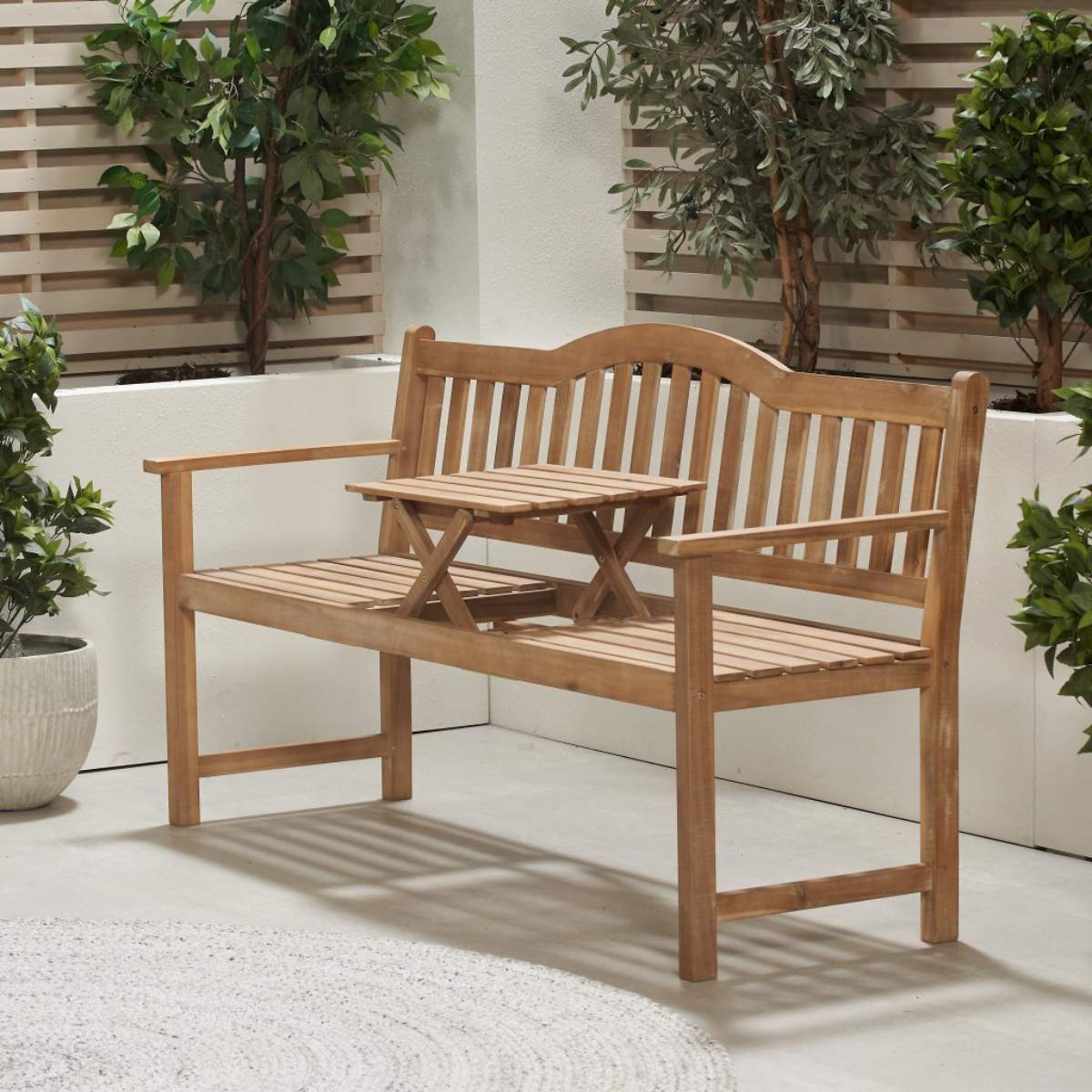 Pacific Lifestyle Richmond Light Teak Outdoor Bench with Pop Up Table - Image 9