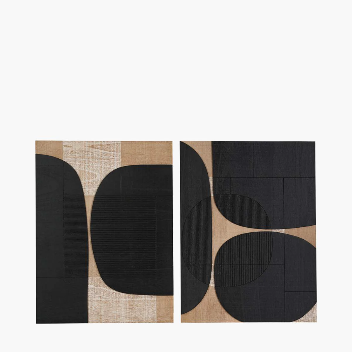 Pacific Lifestyle Black and Natural Wood Textured Design Wall Art Pair