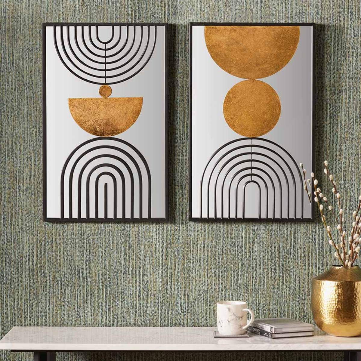 Pacific Lifestyle S/2 Mirrored, Black and Gold Metal Wall Art - Image 8