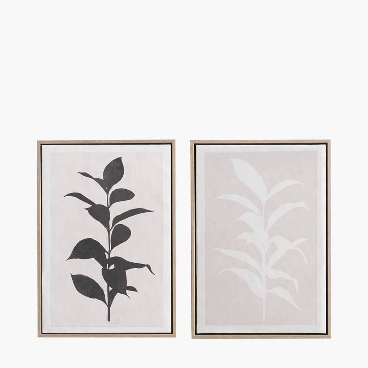 Pacific Lifestyle S/2 Natural and Black Leaf Print Canvases with Natural Frames