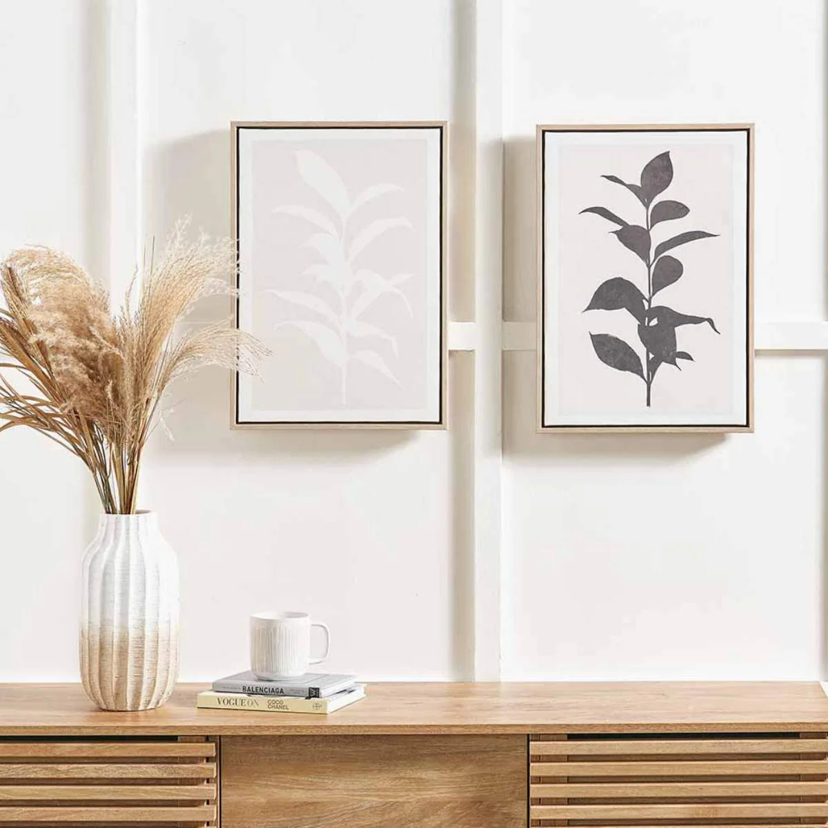 Pacific Lifestyle S/2 Natural and Black Leaf Print Canvases with Natural Frames - Image 6
