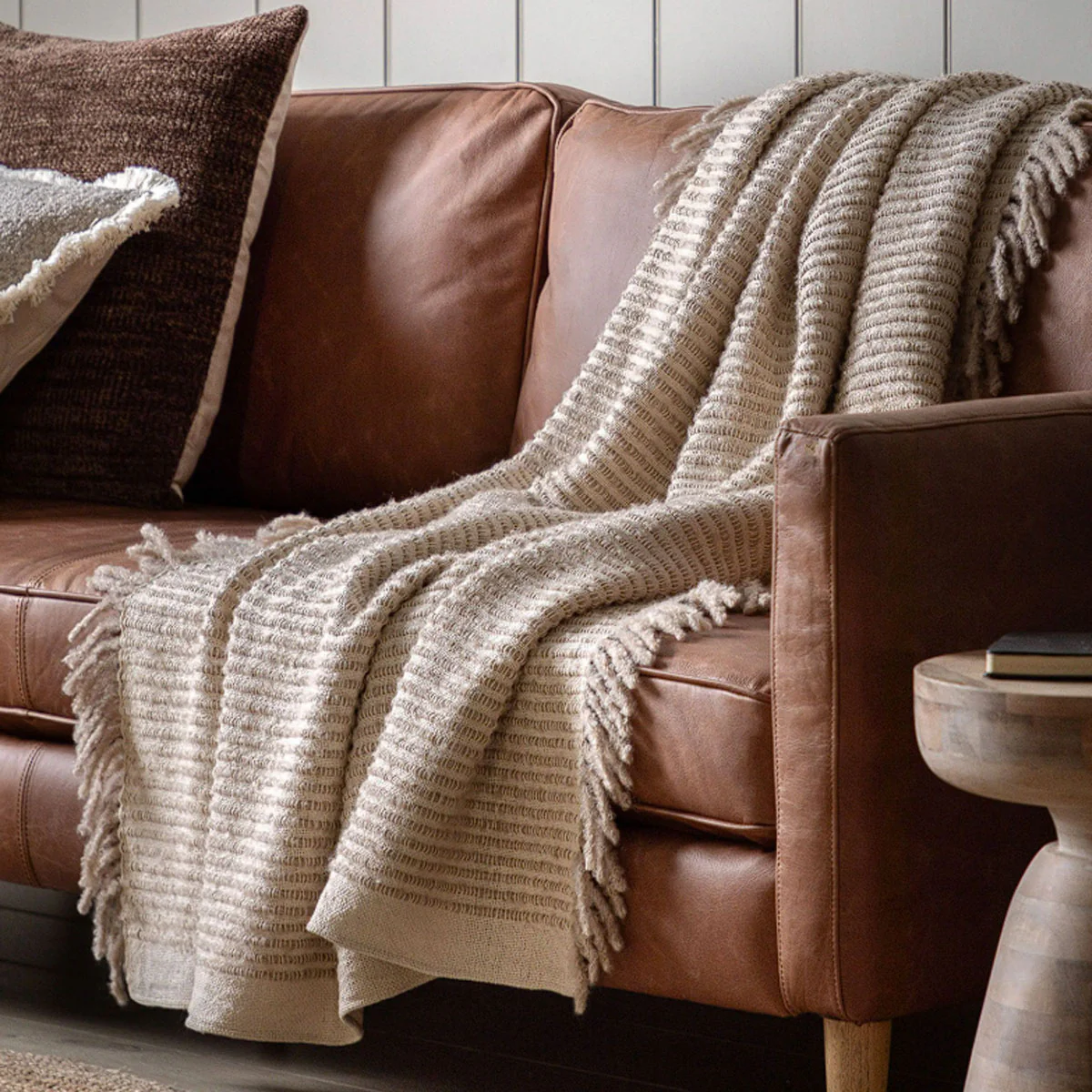 Gallery Direct Side Fringe Throw Cream - Image 2
