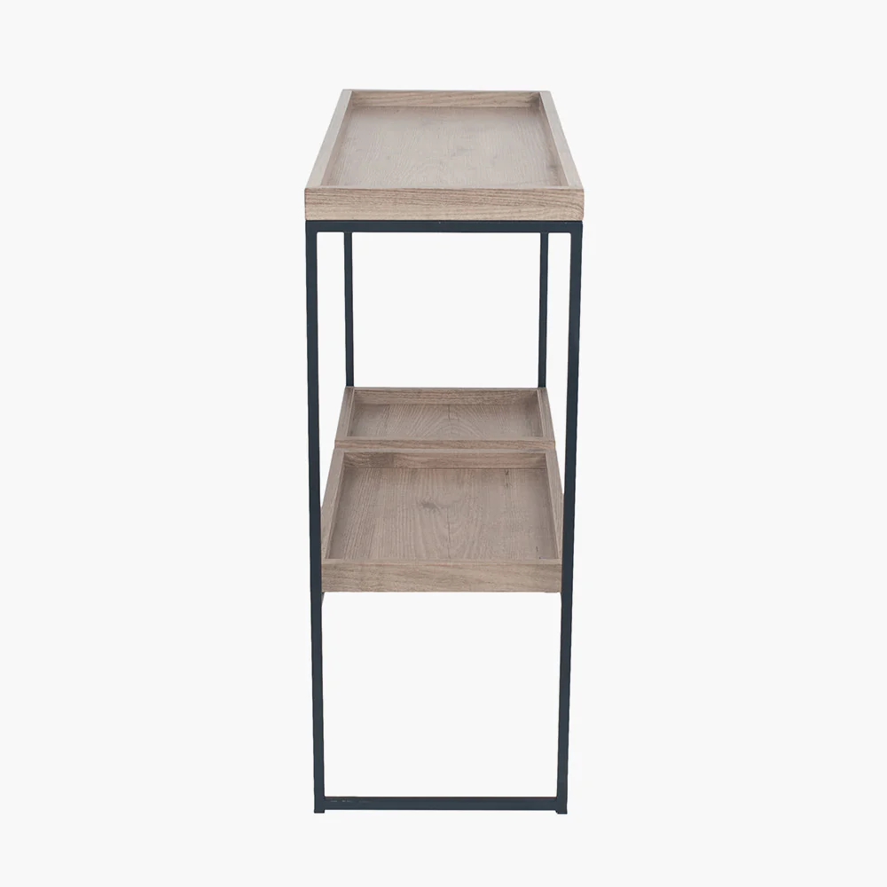 Pacific Lifestyle Sigvard Natural Wood Veneer and Black Metal 2 Shelf Unit - Image 2