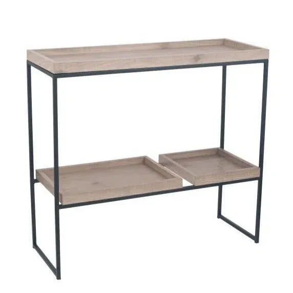 Pacific Lifestyle Sigvard Natural Wood Veneer and Black Metal 2 Shelf Unit - Image 5