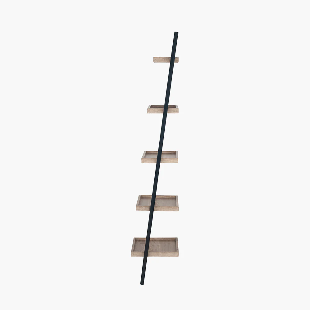 Pacific Lifestyle Sigvard Natural Wood Veneer and Black Metal 5 Shelf Ladder Unit - Image 3