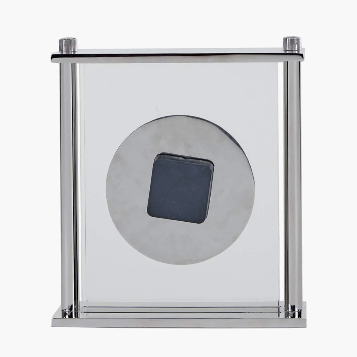 Pacific Lifestyle Silver Metal and Glass Floating Clock Face Square Table Clock - Image 3