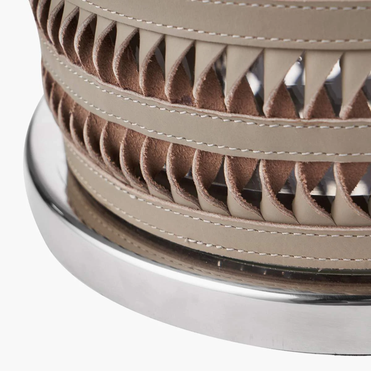 Pacific Lifestyle Silver Metal, Clear Glass and Grey Plaited Leather Hurricane - Image 6