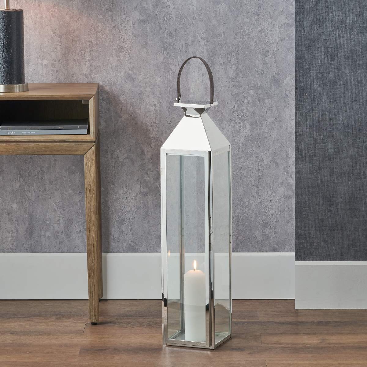 Pacific Lifestyle Silver Stainless Steel and Glass Medium Tall Lantern - Image 9