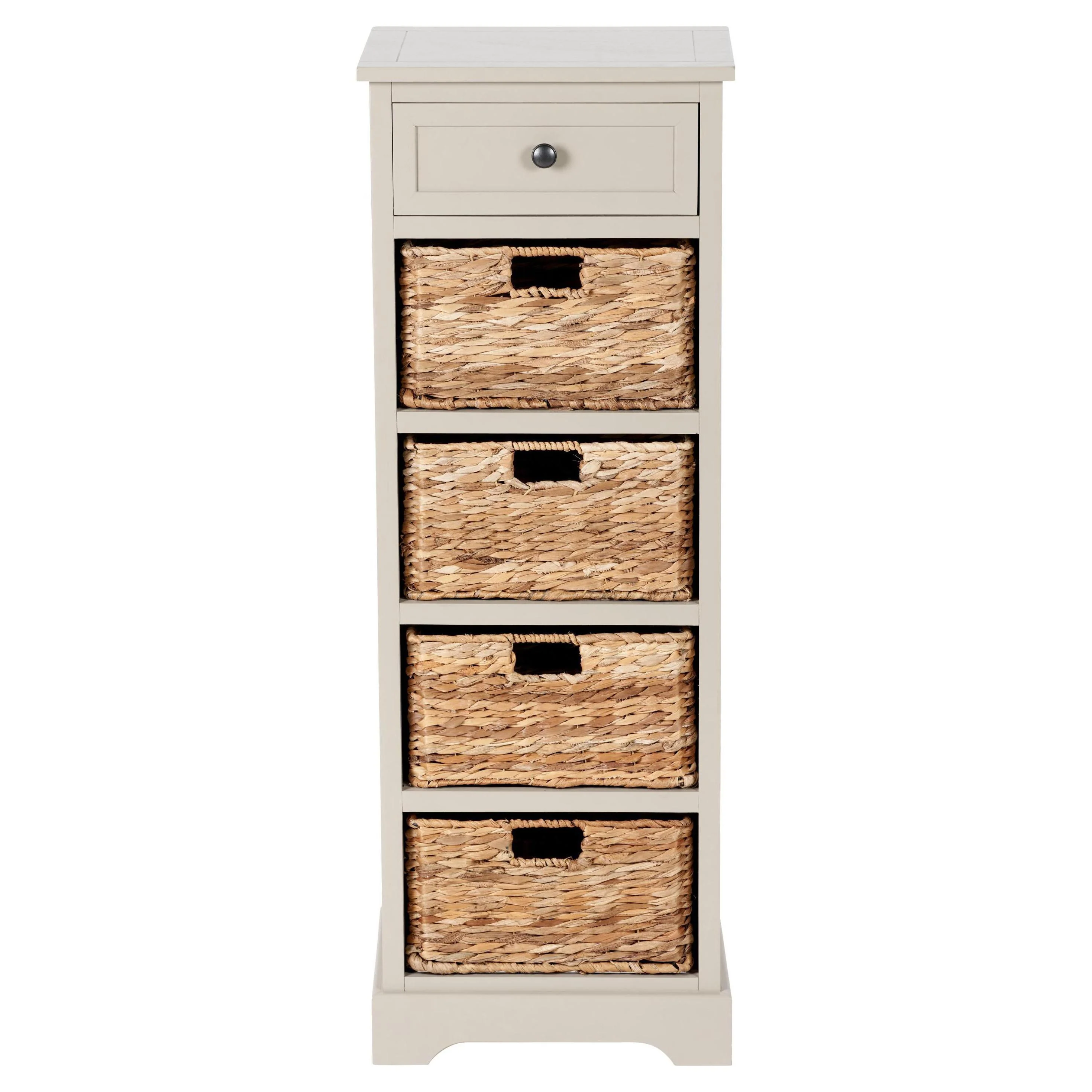 Pacific Lifestyle Sivert Putty Pine Wood 1 Drawer 4 Basket Tall Unit