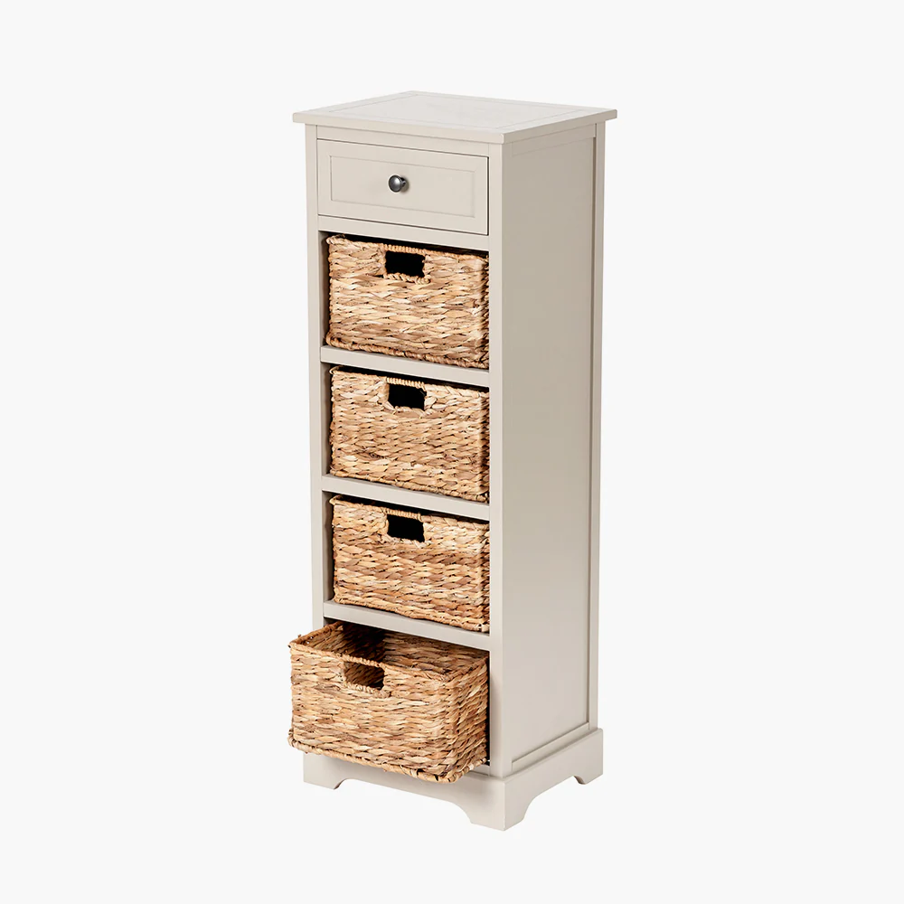 Pacific Lifestyle Sivert Putty Pine Wood 1 Drawer 4 Basket Tall Unit - Image 3