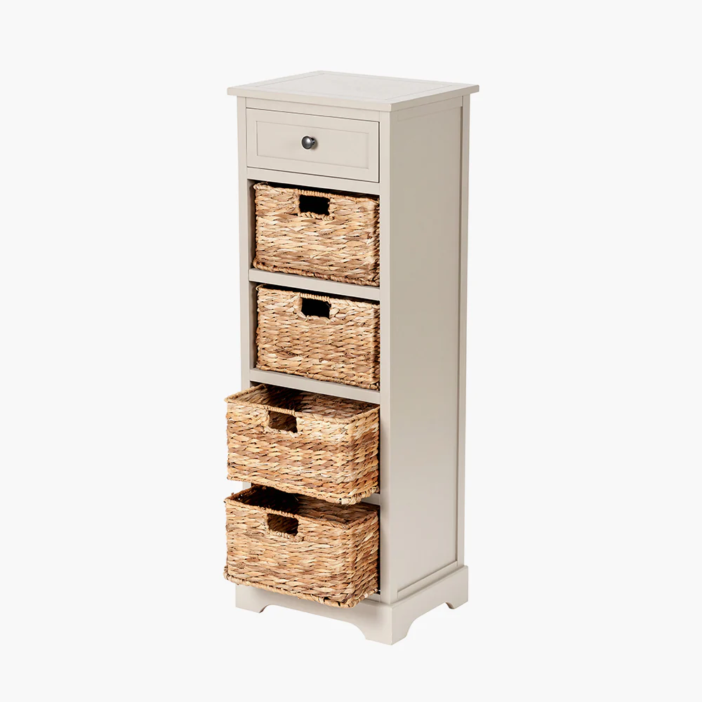 Pacific Lifestyle Sivert Putty Pine Wood 1 Drawer 4 Basket Tall Unit - Image 4
